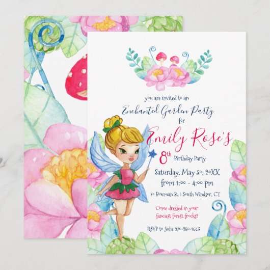 Aannodiging voor ingeroepen Garden Fairy Birthday Kaart (Voorkant / Achterkant)