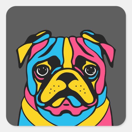 aanpasbaar 3-toonpug vierkante sticker (Voorkant)
