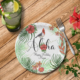Aanpasbaar Aloha Tropisch Verjaardagsfeestje Papieren Bordje