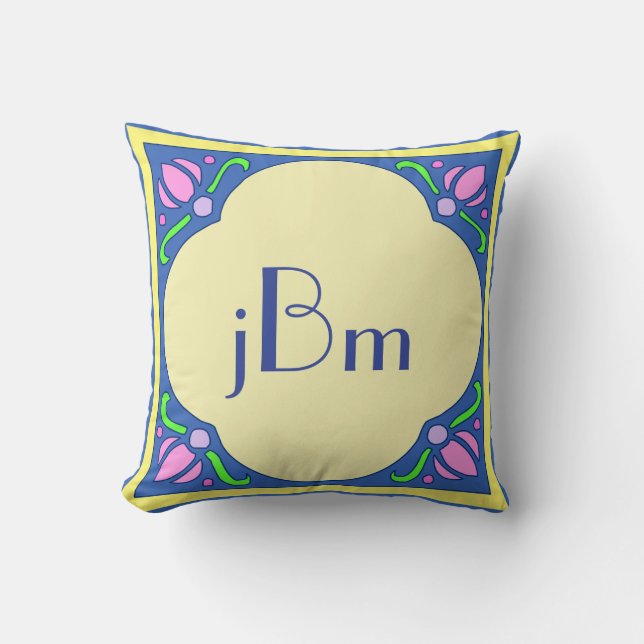 Aanpasbaar Art Nouveau Monogram Kussen (Voorkant)