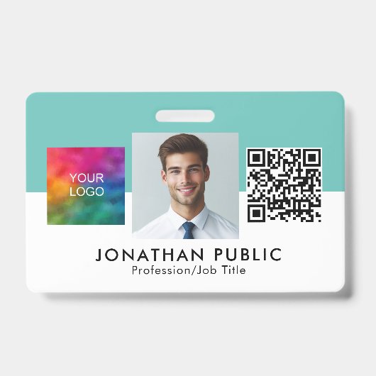 Aanpasbaar bedrijfslogo QR-code foto van werknemer Badge (Voorzijde)