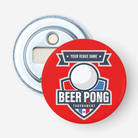 Aanpasbaar Beer Pong Toernooi Logo Button Flesopener (Voorkant)