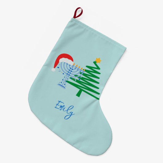 Aanpasbaar blauw Chrismukkah Stocking Grote Kerstsok (Voorkant (Hangend))