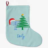 Aanpasbaar blauw Chrismukkah Stocking Grote Kerstsok (Voorkant)