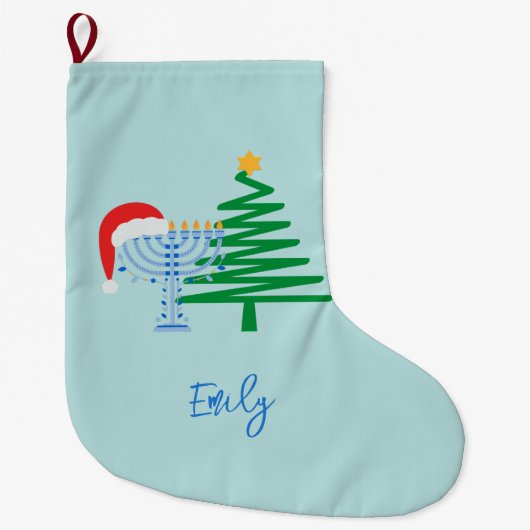 Aanpasbaar blauw Chrismukkah Stocking Grote Kerstsok (Voorkant)