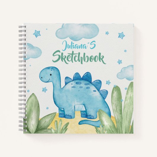 Aanpasbaar Blauw Dinosaurus Schetsboek Notitieboek (Voorkant)