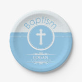 Aanpasbaar, Blauwe Jongen Kind van God Doop Papieren Bordje (Voorkant)