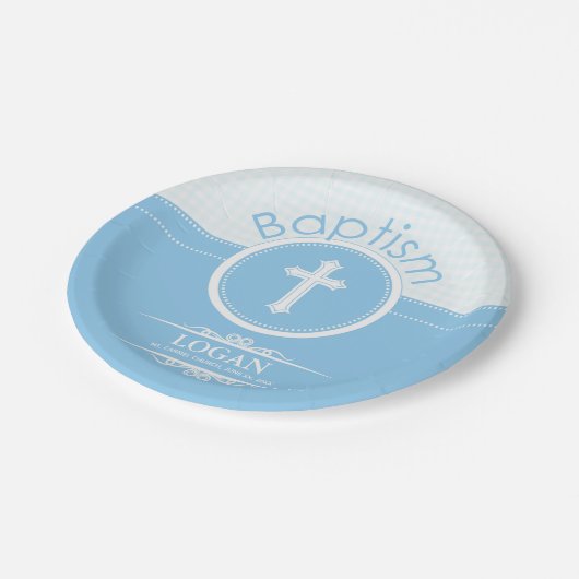 Aanpasbaar, Blauwe Jongen Kind van God Doop Papieren Bordje (Gekanteld)