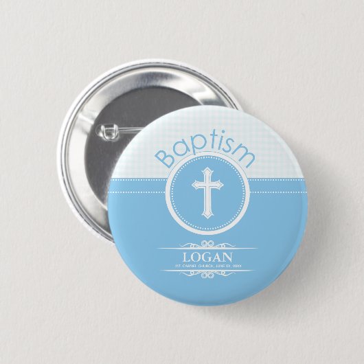Aanpasbaar, Blauwe Jongen Kind van God Doop Ronde Button 5,7 Cm (Voorkant /achterkant)