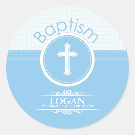 Aanpasbaar, Blauwe Jongen Kind van God Doop Ronde Sticker (Voorkant)