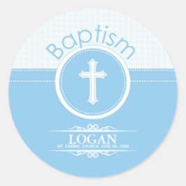Aanpasbaar, Blauwe Jongen Kind van God Doop Ronde Sticker