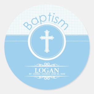 Aanpasbaar, Blauwe Jongen Kind van God Doop Ronde Sticker