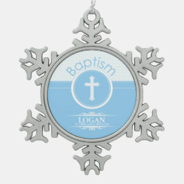 Aanpasbaar, Blauwe Jongen Kind van God Doop Tin Sneeuwvlok Ornament