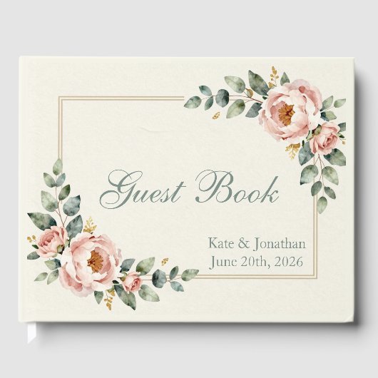 Aanpasbaar Bloem Bruiloft Gastenboek (Voorkant)