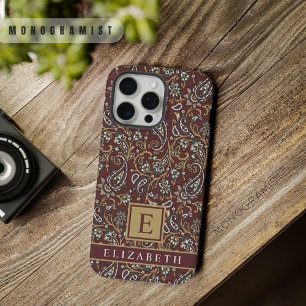 Aanpasbaar Bruin Grijs Wit Paisley Patroon iPhone 15 Pro Max Case