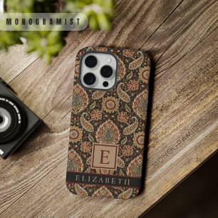 Aanpasbaar Bruin Roze Perzik Paisley Patroon iPhone 15 Pro Max Case