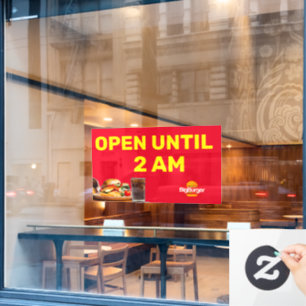 Aanpasbaar Burger Restaurant Logo Open Tot 02:00  Raamsticker