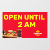 Aanpasbaar Burger Restaurant Logo Open Tot 02:00 Raamsticker (Vel)