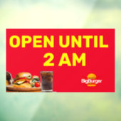 Aanpasbaar Burger Restaurant Logo Open Tot 02:00 Raamsticker (Vel 3)