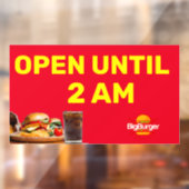 Aanpasbaar Burger Restaurant Logo Open Tot 02:00 Raamsticker (Vel 2)