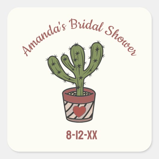Aanpasbaar Cactus Thema Bruiloft Sticker (Voorkant)