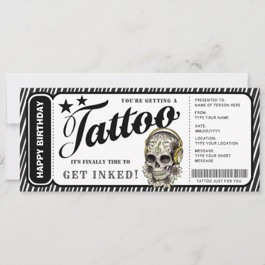Aanpasbaar cadeaubon Tattoo Ticket Kaart (Voorkant)