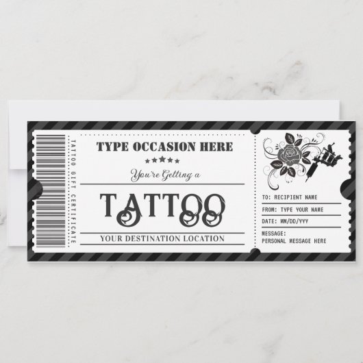 Aanpasbaar cadeaubon voor tatoeage certificaat kaart (Voorkant)