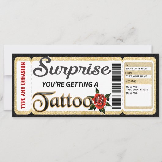 Aanpasbaar certificaat tattoo cadeaubon kaart (Voorkant)