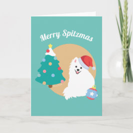 Aanpasbaar - Cute Japanse Spitz-hond Kerstmis Kaart