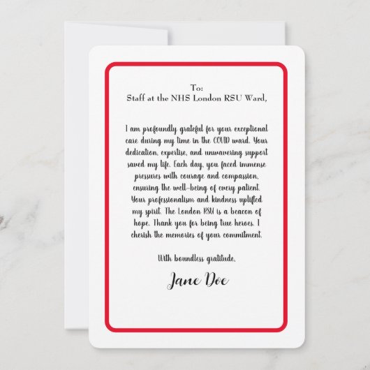 Aanpasbaar dank u NHS-werknemers Support Kaart (Achterkant)