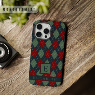 Aanpasbaar donker tealgroen rood argylepatroon iPhone 15 pro max case