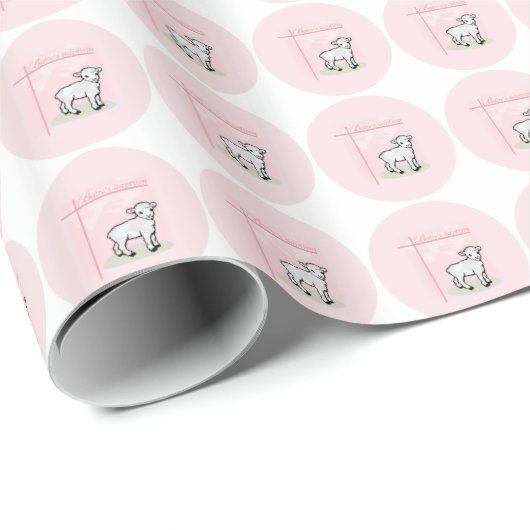 Aanpasbaar, Doop, Roze, Meisje, Lam Cadeaupapier (Rol Hoek)