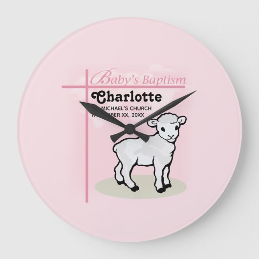 Aanpasbaar, Doop, Roze, Meisje, Lam Grote Klok (Voorkant)