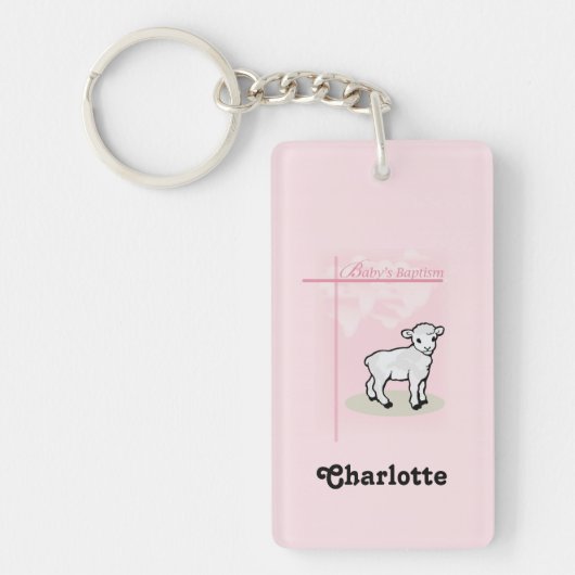 Aanpasbaar, Doop, Roze, Meisje, Lam Sleutelhanger (Voorkant)