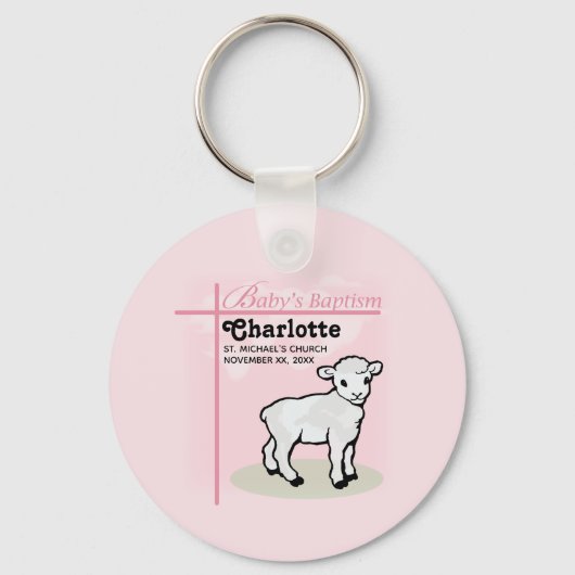 Aanpasbaar, Doop, Roze, Meisje, Lam Sleutelhanger (Voorkant)