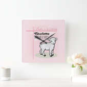 Aanpasbaar, Doop, Roze, Meisje, Lam Vierkante Klok (Huis)