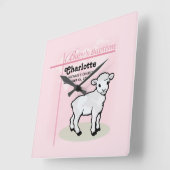 Aanpasbaar, Doop, Roze, Meisje, Lam Vierkante Klok (Hoek)