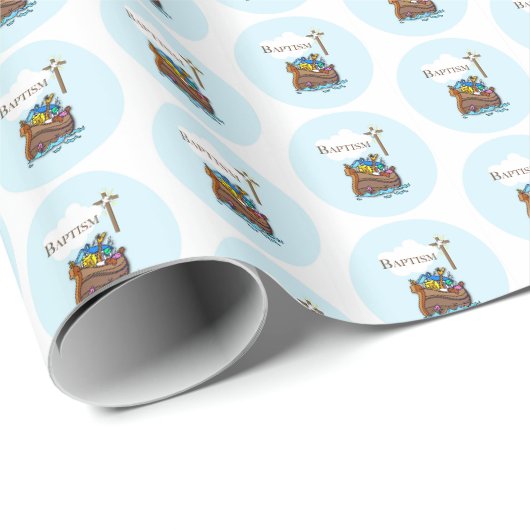Aanpasbaar, Doopfeest Noah's Ark voor baby jongen Cadeaupapier (Rol Hoek)