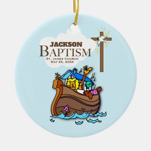Aanpasbaar, Doopfeest Noah's Ark voor baby jongen Keramisch Ornament (Voorkant)
