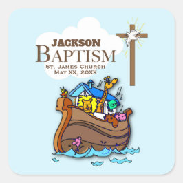 Aanpasbaar, Doopfeest Noah's Ark voor baby jongen Vierkante Sticker