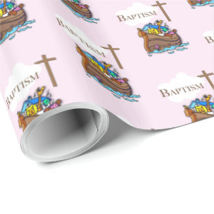 Aanpasbaar, Doopfeest Noah's Ark voor babymeisjes Cadeaupapier