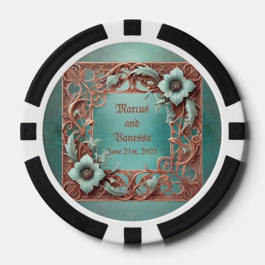 Aanpasbaar elegant koperen turquoise frame poker chips (Voorkant)