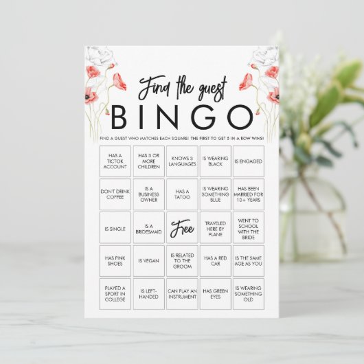Aanpasbaar Elegant Wilde Bloem Bingo Spelkaart Kaart (Staand voorkant)