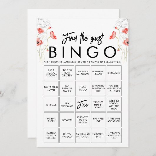 Aanpasbaar Elegant Wilde Bloem Bingo Spelkaart Kaart (Voorkant / Achterkant)