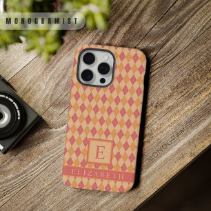 Aanpasbaar Geel Roze Rood Oranje Argyle Patroon iPhone 15 Pro Max Case
