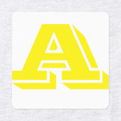 Aanpasbaar geel strijkijzer op letters labels (Design 1)