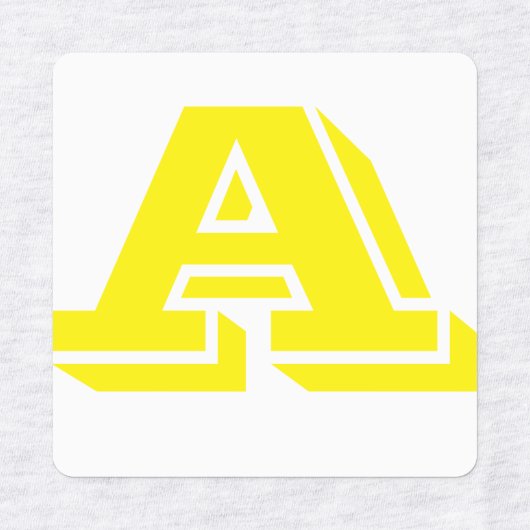 Aanpasbaar geel strijkijzer op letters labels (Design 1)