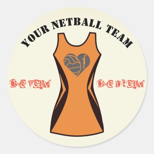 Aanpasbaar gepersonaliseerd netbalteam in kleur ronde sticker (Voorkant)