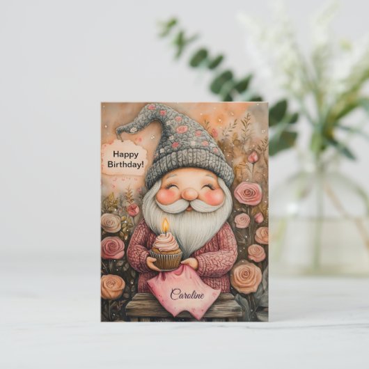 Aanpasbaar Gnome Verjaardagsontwerp Briefkaart (Staand voorkant)