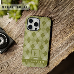 Aanpasbaar Grijs Salie Olijfgroen Argyle Patroon iPhone 15 Pro Max Case